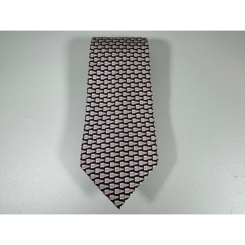 Salvatore Ferragamo Mens Silk Tie Black‎ Geometric Made in Italy
